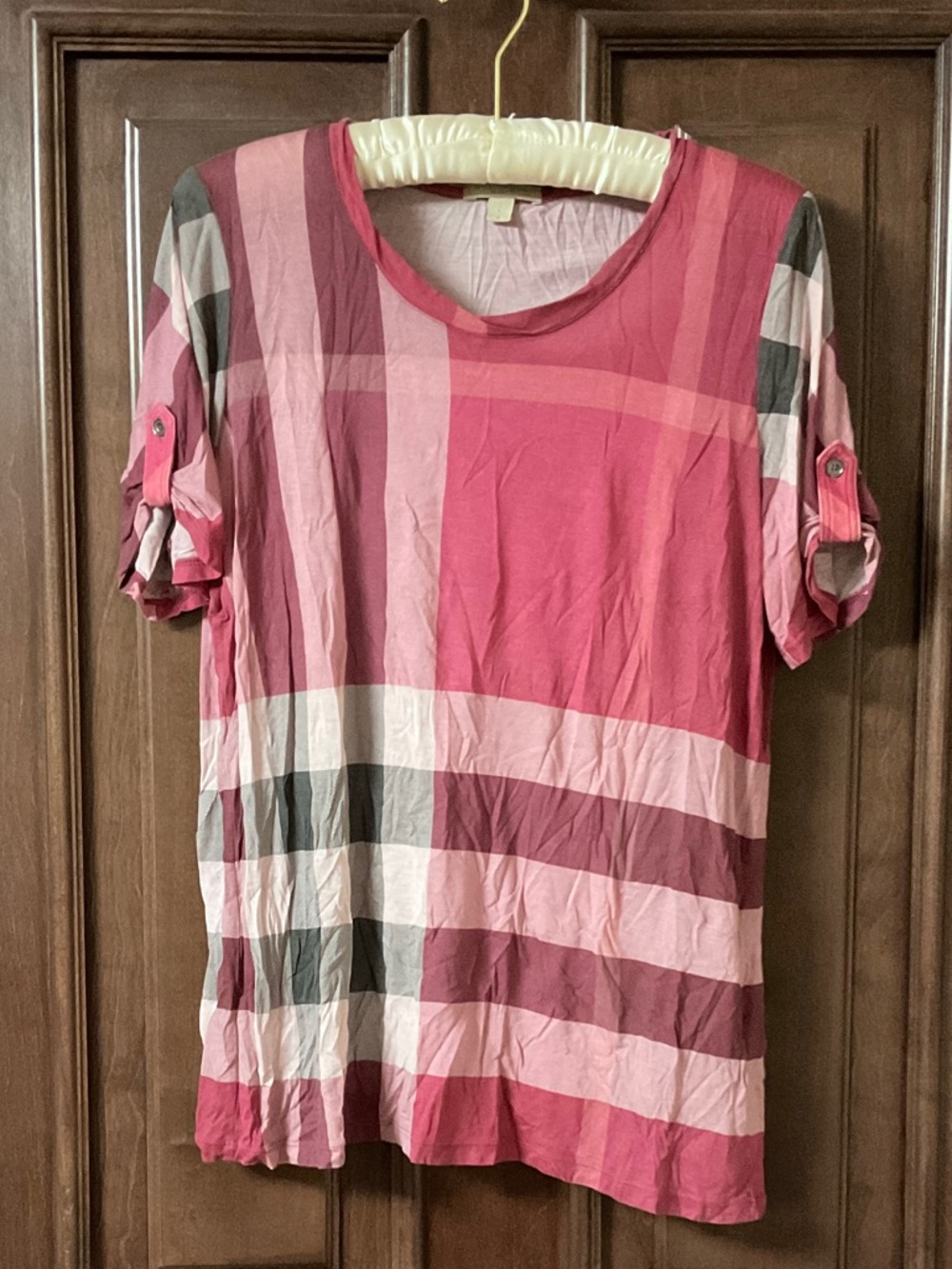 Burberry Casual Pink and Gray Striped Short-Sleeve Tee